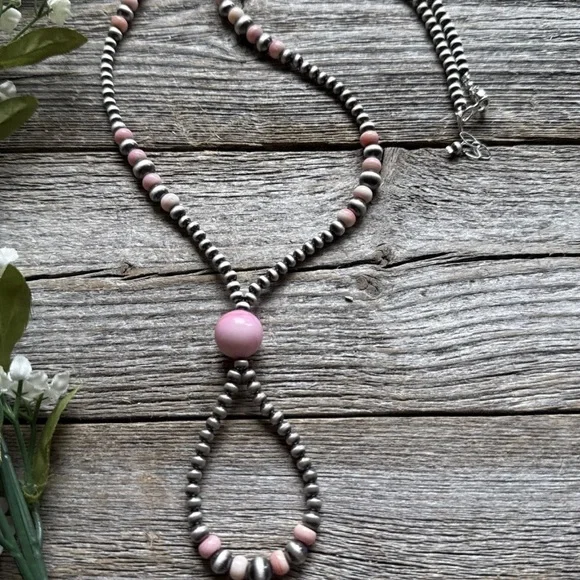 Jacla Sterling Silver Multi Graduated Pink Conch Pearls Bead Necklace 24 inch